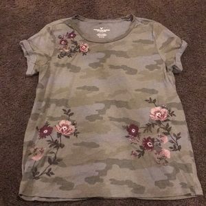 floral embroidered camo shirt